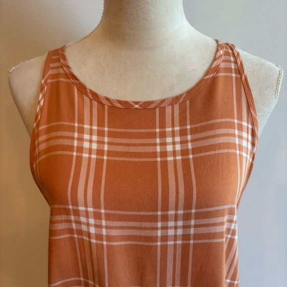 A.N.A. Orange Plaid High-Low Hem Dress Large Preppy Beach Flowy Lightweight - Picture 3 of 12